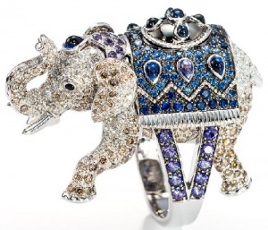 Ring-set-with-white-and-brown-diamonds-blue-and-purple-sappphires-cabochon-pear-shaped-blue-and-purple-sapphires-and-cabochon-black-sapphires-in-white-gold
